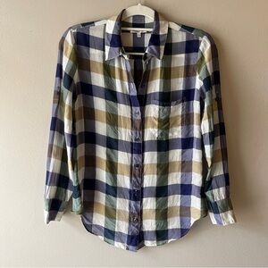 Women's Plaid Shirt - Blue, Green, and White